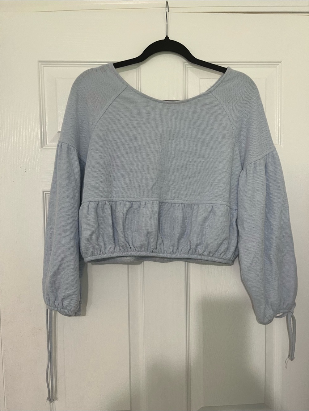 aerie Light Blue Cropped Peplum Sweatshirt
